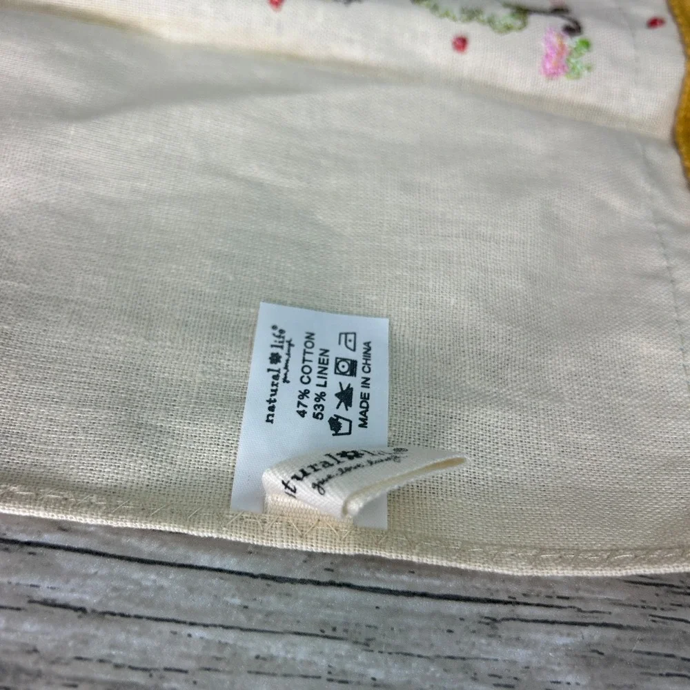 Natural Life Tea Dish Towel Embroidered Boho Cat Lover Gift